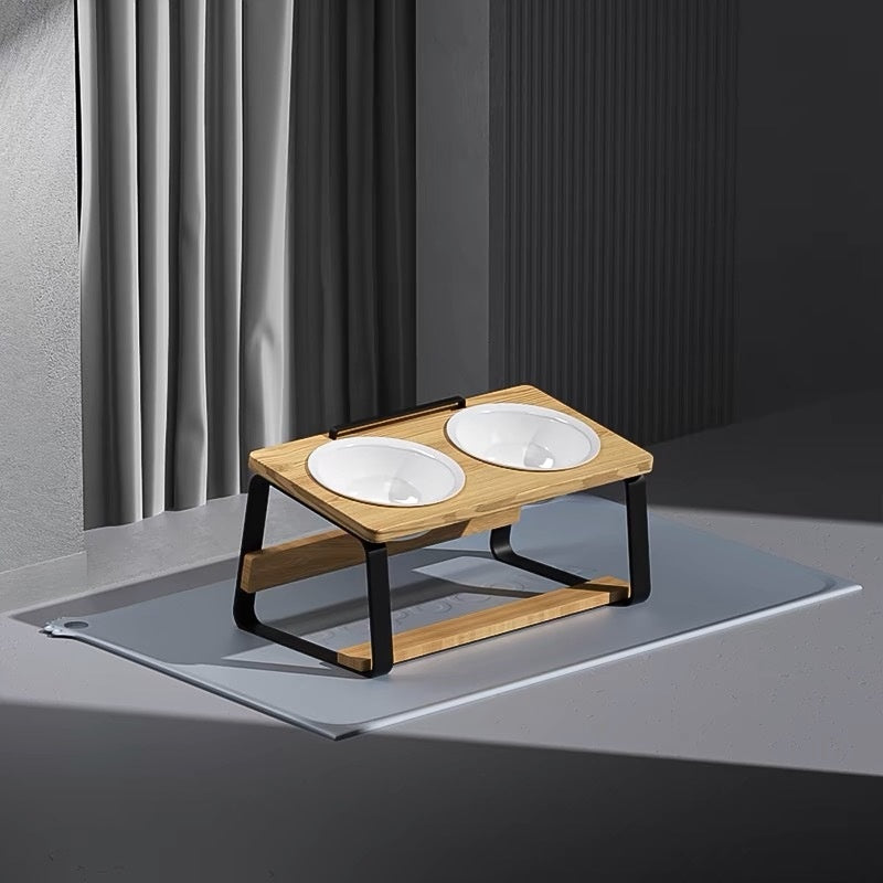 Ceramic Double Bowl Pet Feeding Water Holder