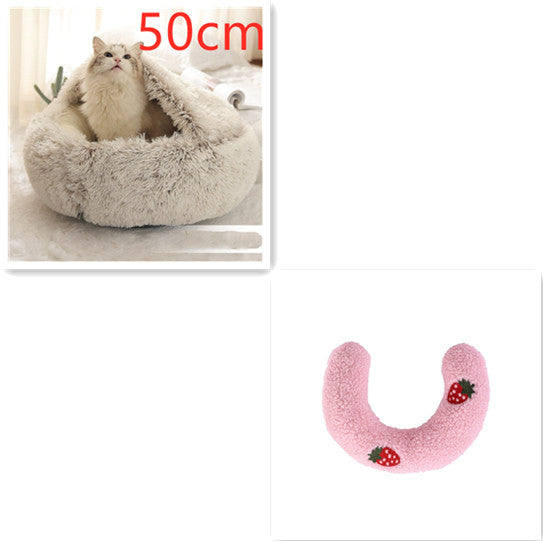 2 In 1 Round Plush Warm Pet Bed House