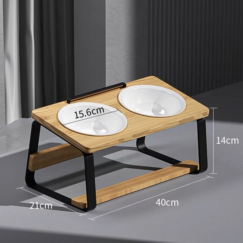Ceramic Double Bowl Pet Feeding Water Holder