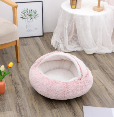 2 In 1 Round Plush Warm Pet Bed House