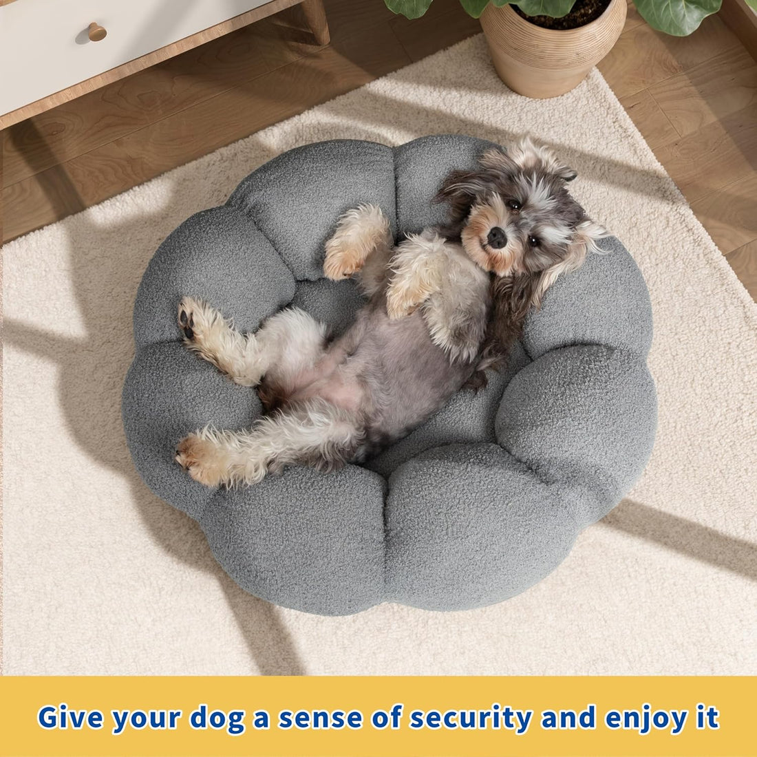 Fluffy Flower Plush Round Calming Pet Bed