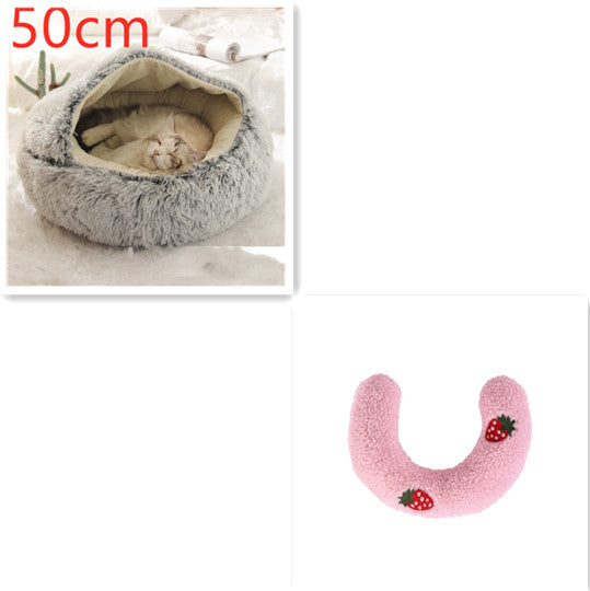 2 In 1 Round Plush Warm Pet Bed House