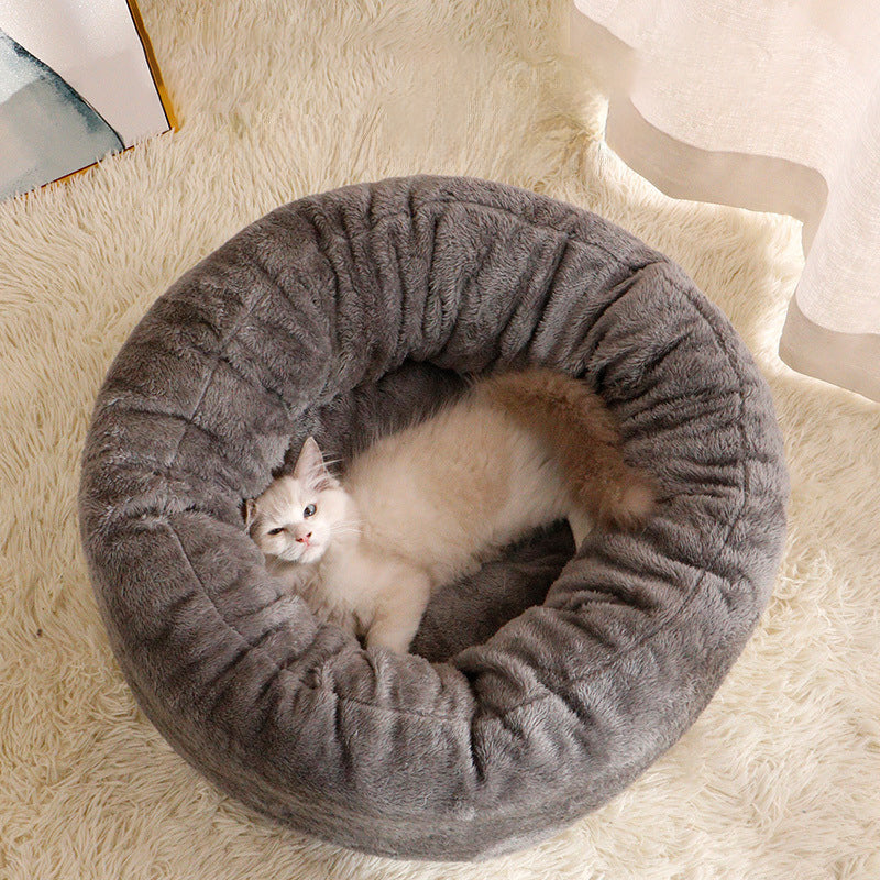 Long Plush Donut Round Warm Pet Bed Mat