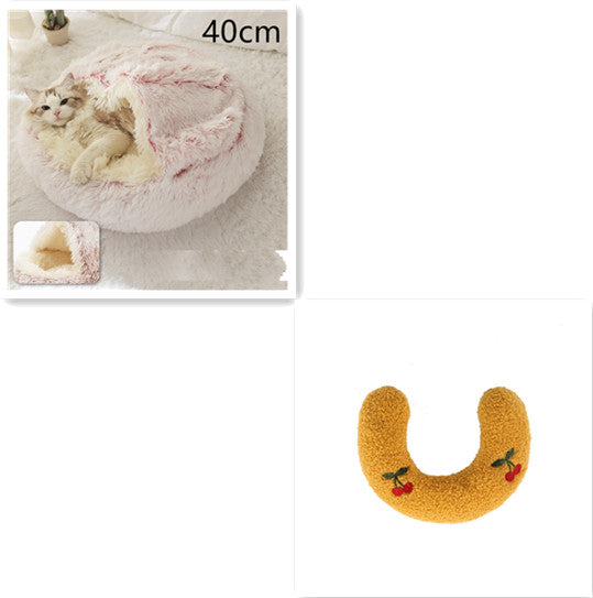 2 In 1 Round Plush Warm Pet Bed House