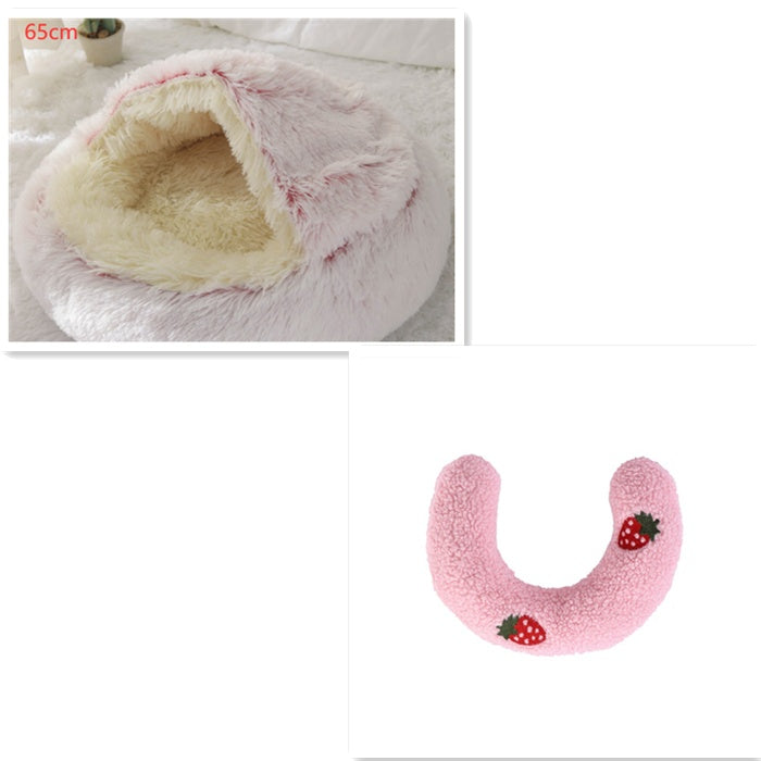 2 In 1 Round Plush Warm Pet Bed House