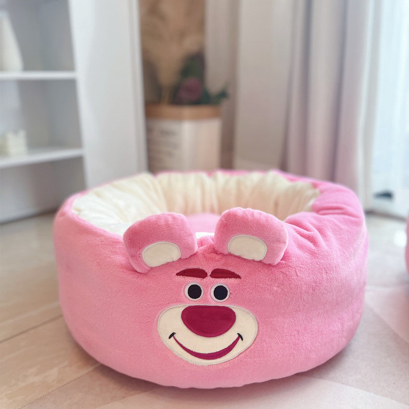 Cartoon Plush Round Pet Nest Cushion Bed