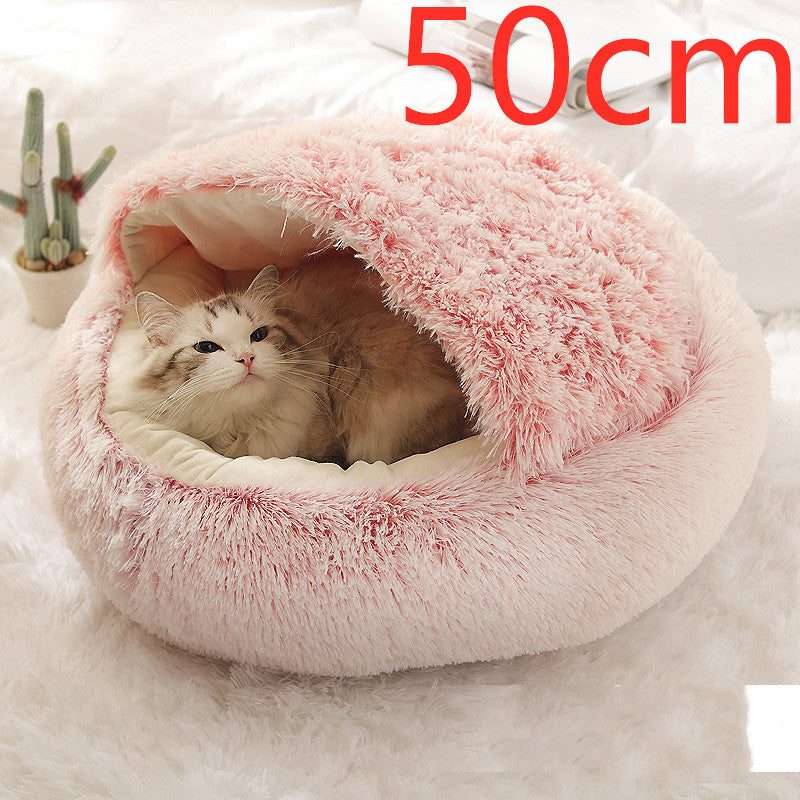 2 In 1 Round Plush Warm Pet Bed House