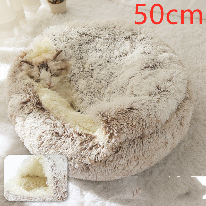 2 In 1 Round Plush Warm Pet Bed House