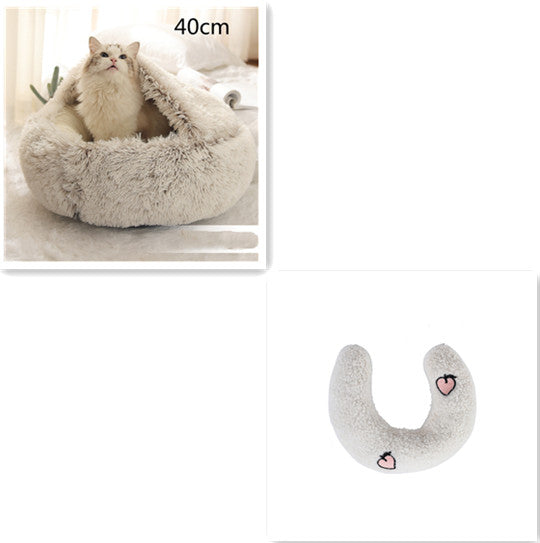 2 In 1 Round Plush Warm Pet Bed House