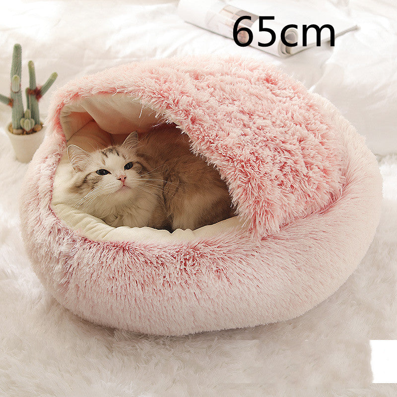 2 In 1 Round Plush Warm Pet Bed House