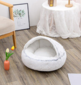 2 In 1 Round Plush Warm Pet Bed House