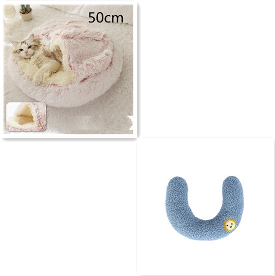 2 In 1 Round Plush Warm Pet Bed House
