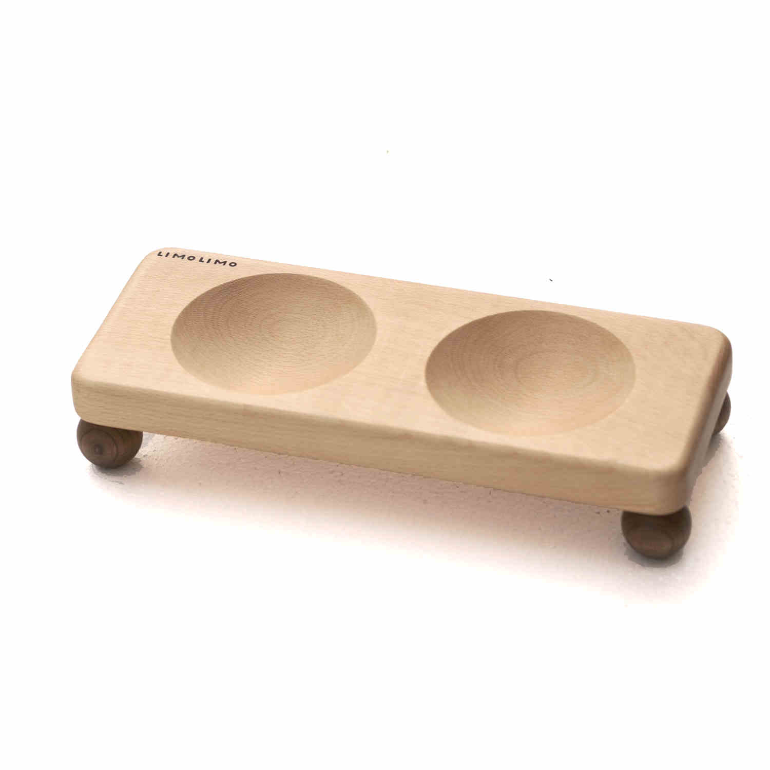 Solid Wood Ceramic Tilted Pet Feeding Bowl