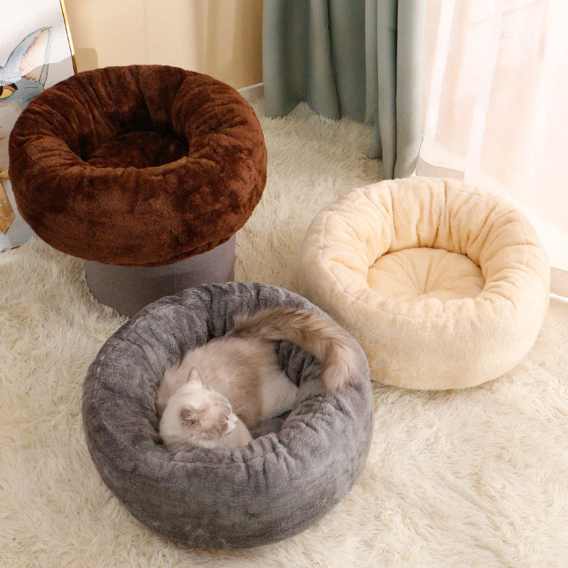 Long Plush Donut Round Warm Pet Bed Mat