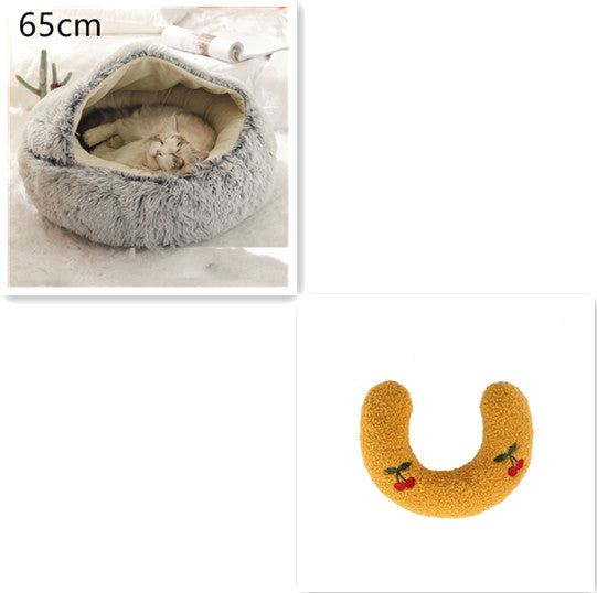 2 In 1 Round Plush Warm Pet Bed House
