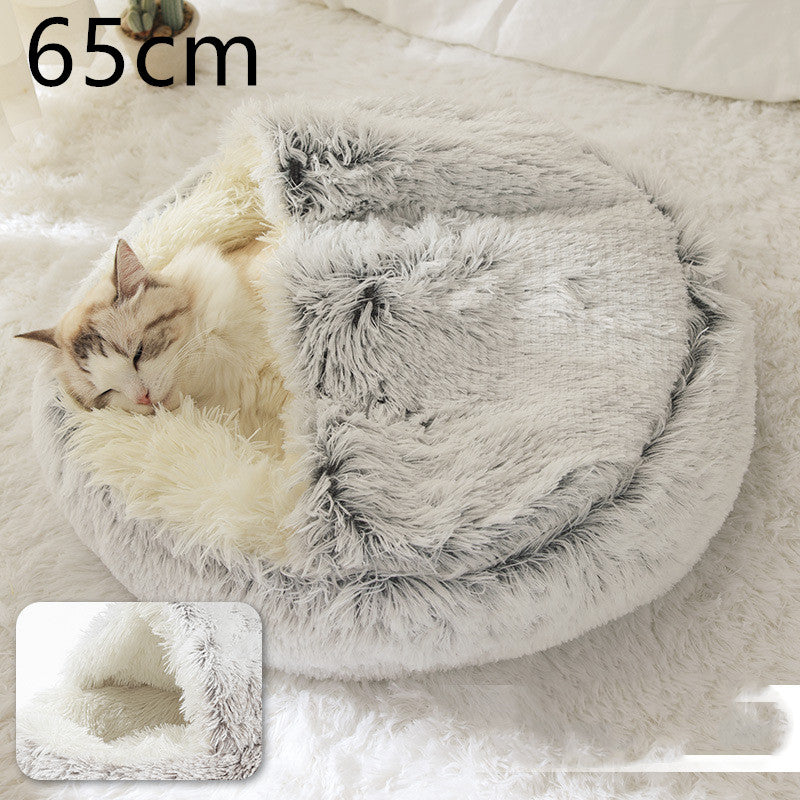 2 In 1 Round Plush Warm Pet Bed House