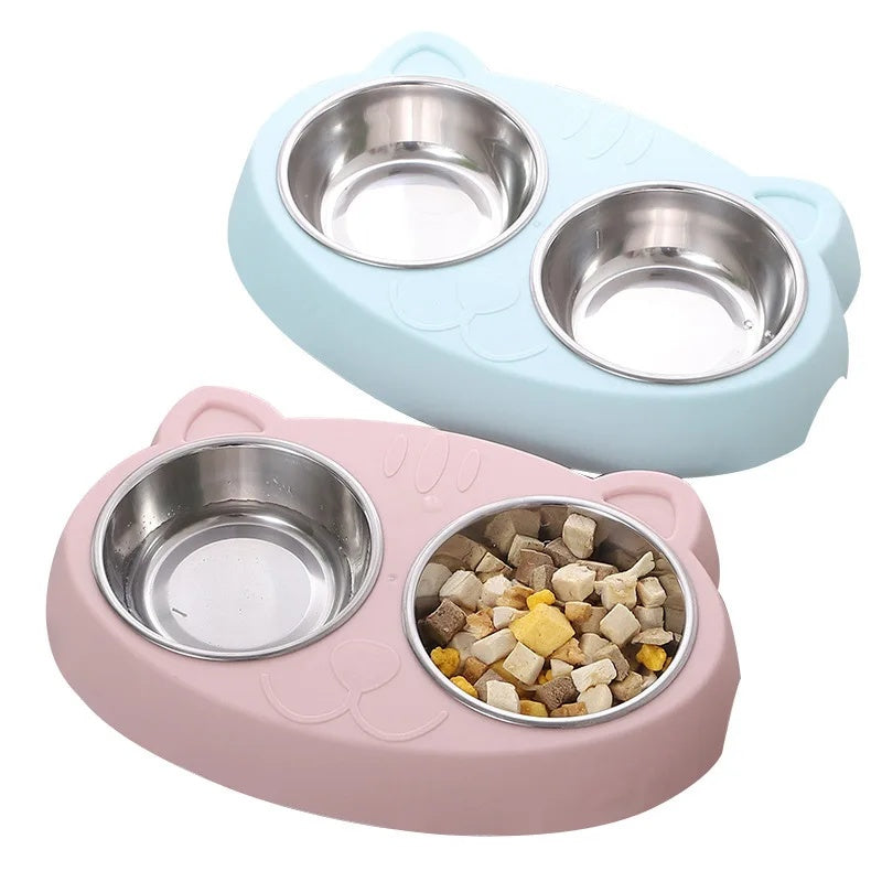 Macaron Double Bowl Pet Feeding Tray Accessories