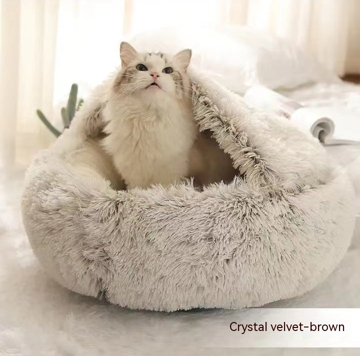 2 In 1 Round Plush Warm Pet Bed House