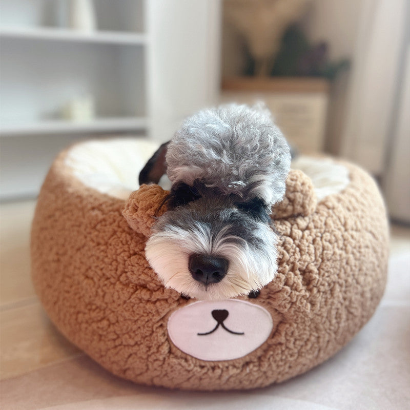 Cartoon Plush Round Pet Nest Cushion Bed