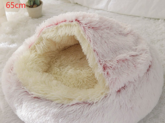 2 In 1 Round Plush Warm Pet Bed House
