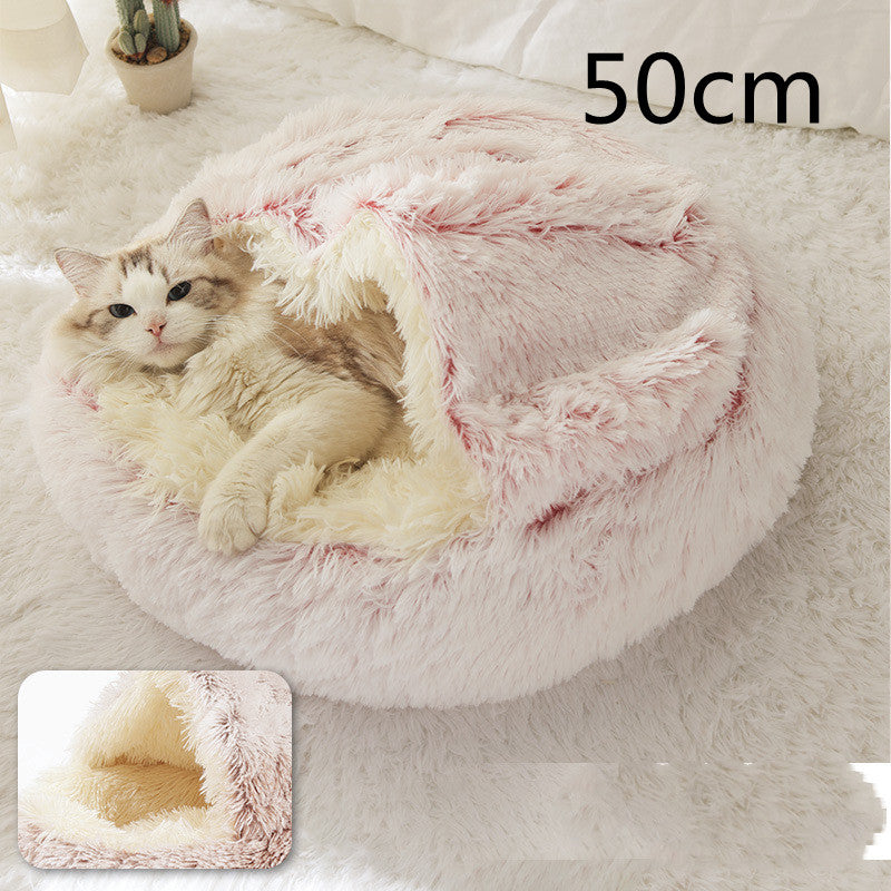 2 In 1 Round Plush Warm Pet Bed House