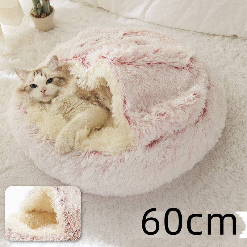 2 In 1 Round Plush Warm Pet Bed House