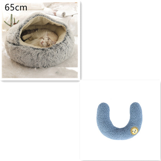 2 In 1 Round Plush Warm Pet Bed House