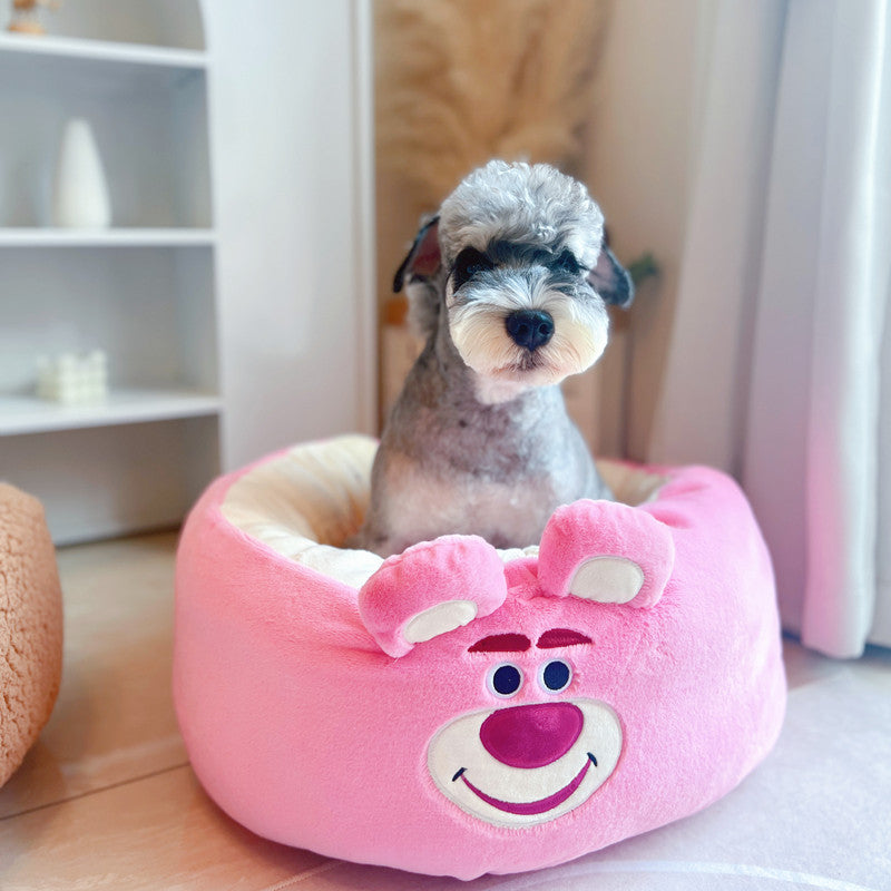 Cartoon Plush Round Pet Nest Cushion Bed