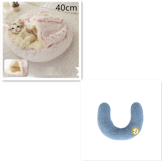 2 In 1 Round Plush Warm Pet Bed House