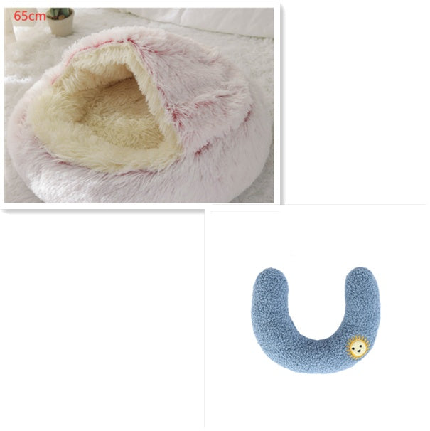 2 In 1 Round Plush Warm Pet Bed House