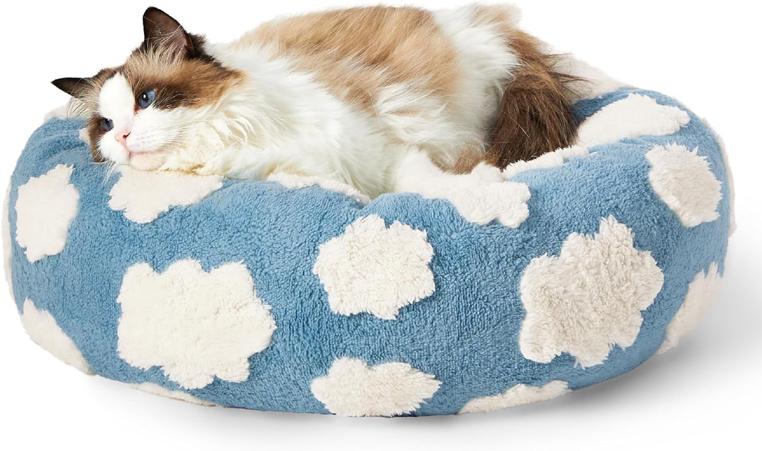 Round Donut Calming Plush Pet Bed with Anti Slip Bottom