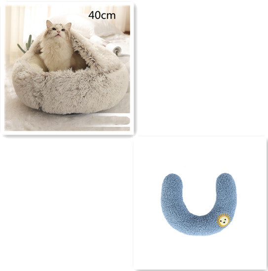 2 In 1 Round Plush Warm Pet Bed House