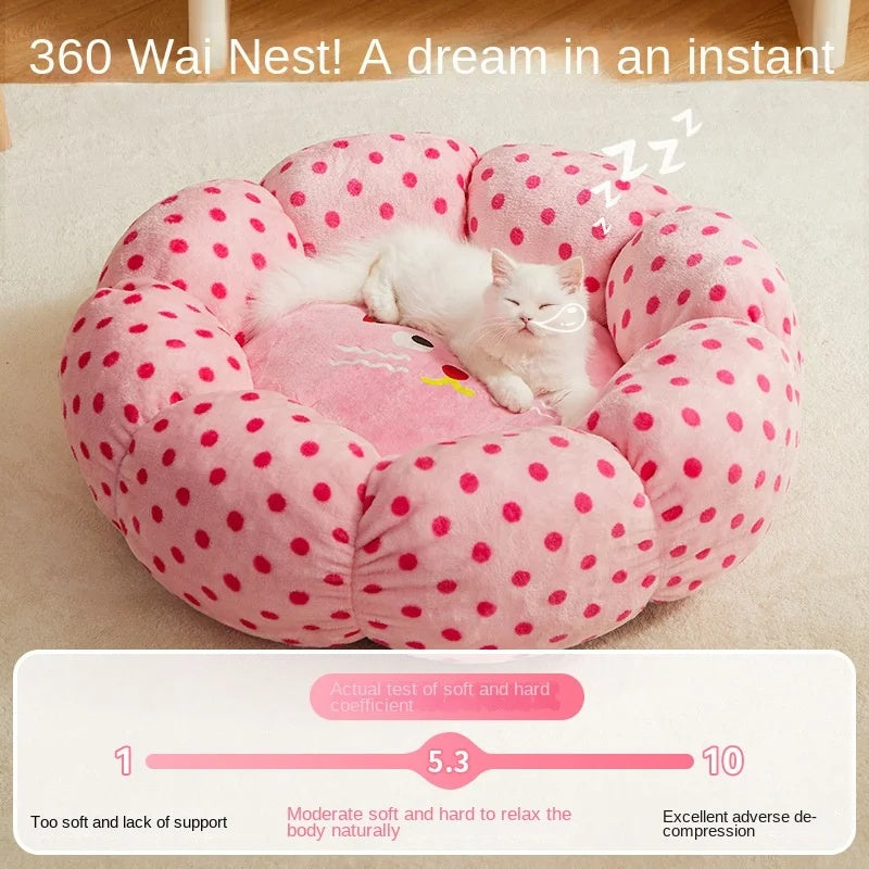 Round Polka Dot Soft Cushion Pet Bed