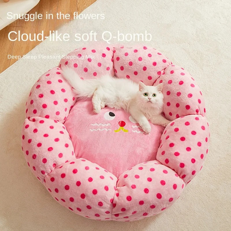 Round Polka Dot Soft Cushion Pet Bed