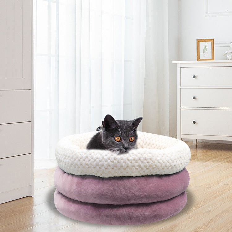 Semi Closed Round Ice Velvet Deep Sleep Pet Bed