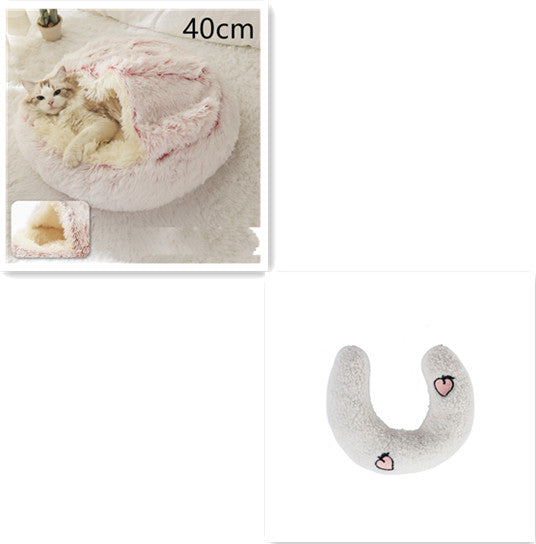 2 In 1 Round Plush Warm Pet Bed House