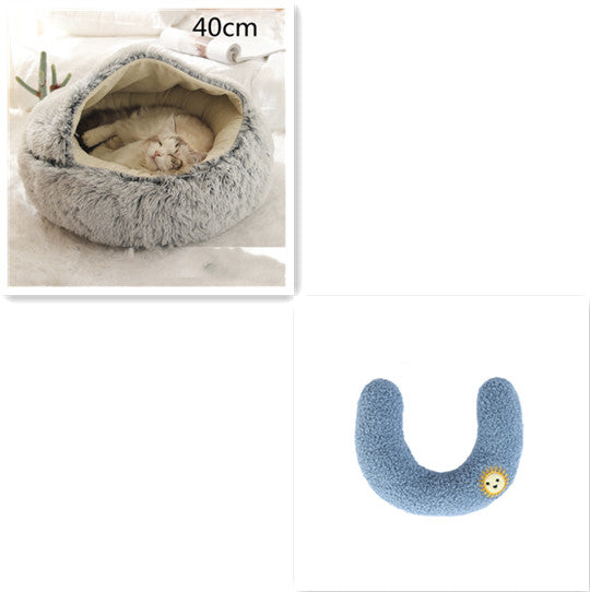 2 In 1 Round Plush Warm Pet Bed House