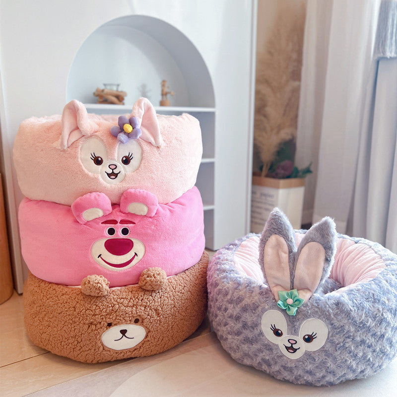 Cartoon Plush Round Pet Nest Cushion Bed