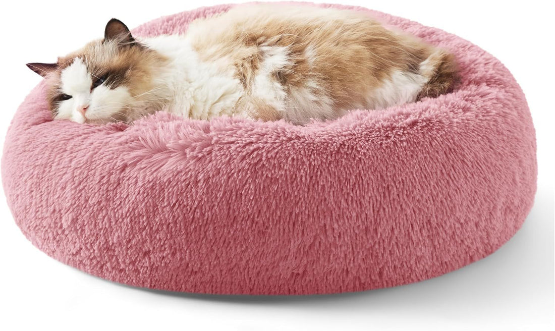 Solid Color Non Slip Fluffy Round Pet Bed