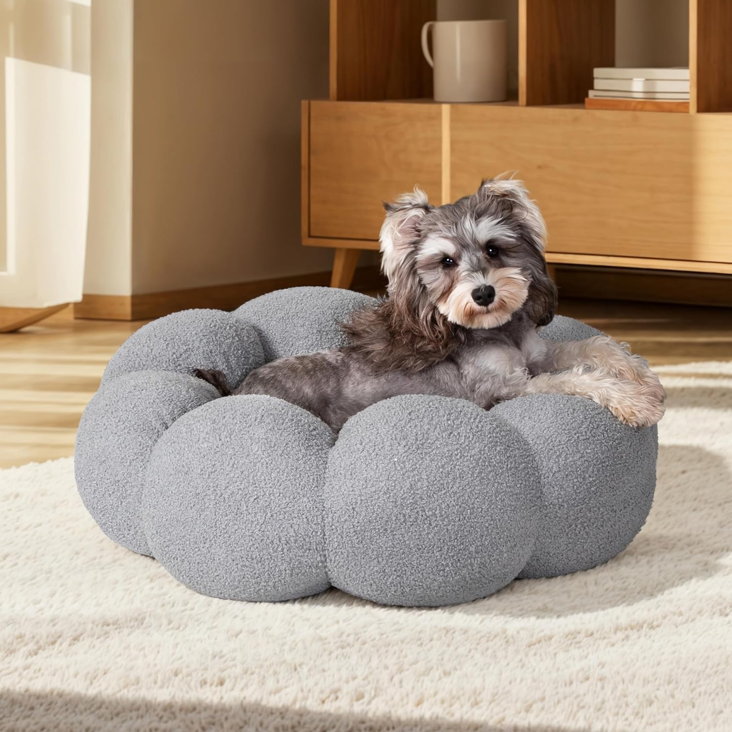 Fluffy Flower Plush Round Calming Pet Bed