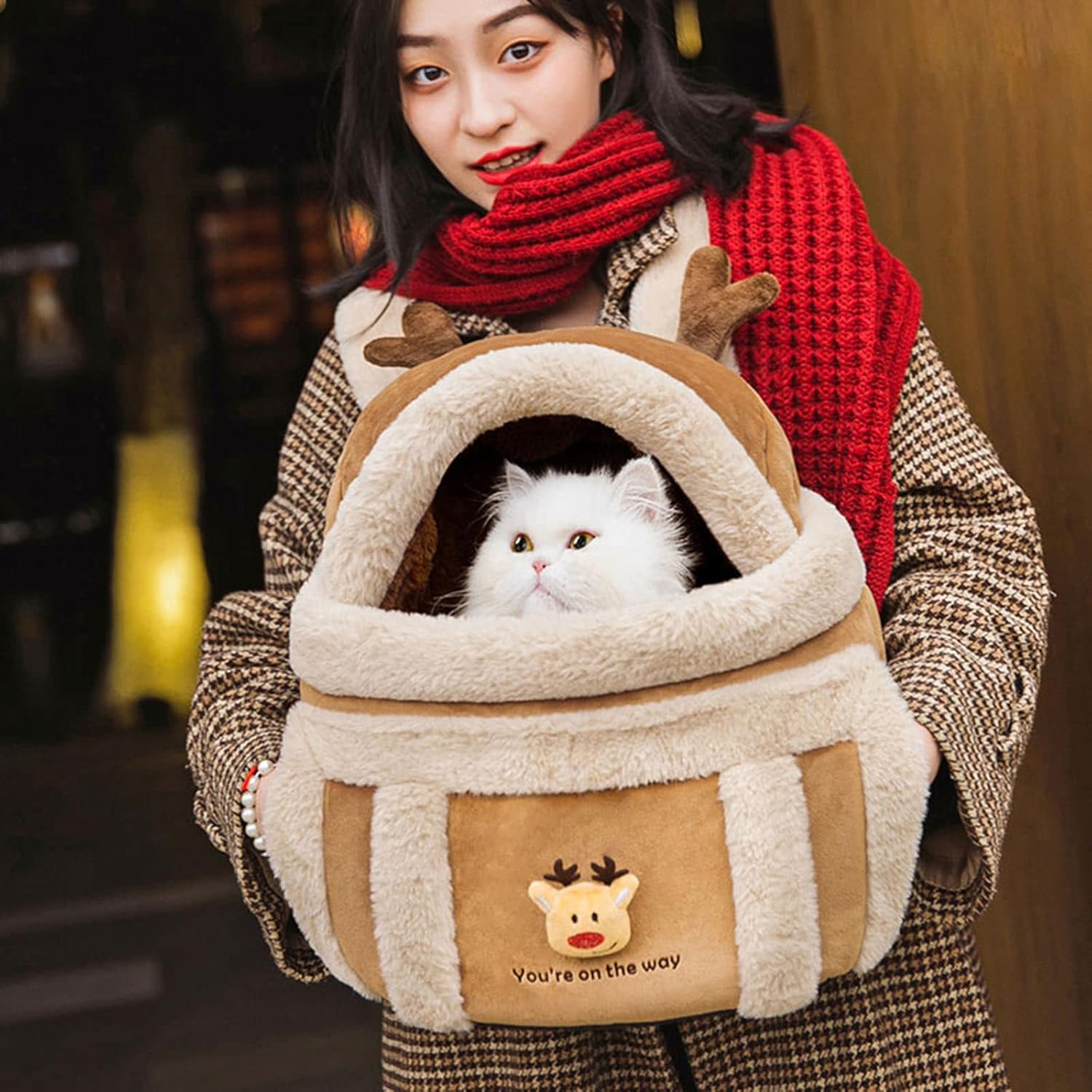 Pet Carrier Backpack Plush Winter Travel Outdoor Bag