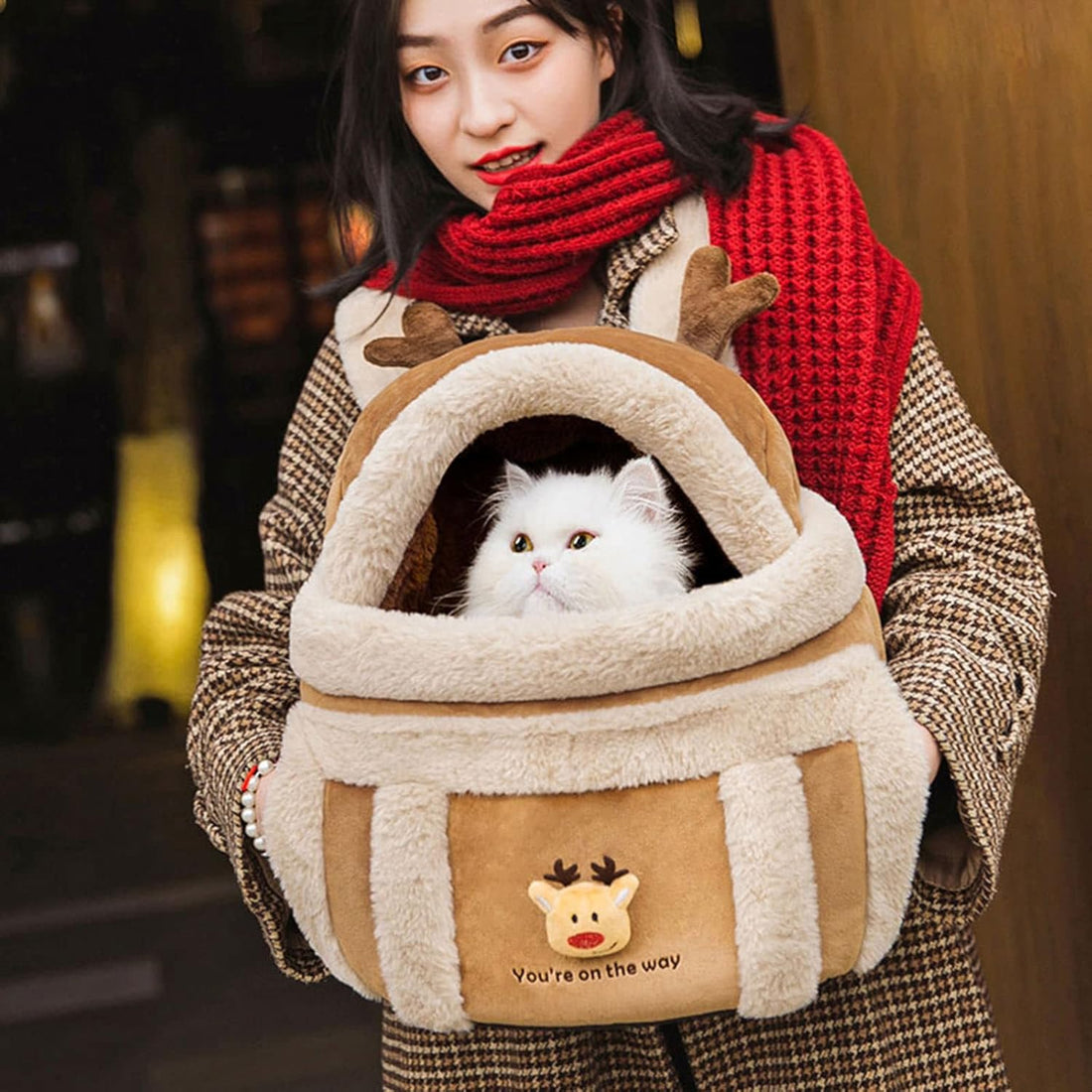 Pet Carrier Backpack Plush Winter Travel Outdoor Bag