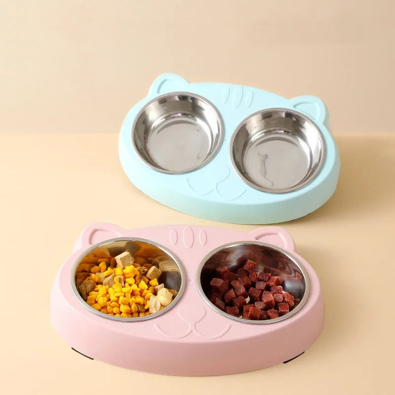 Macaron Double Bowl Pet Feeding Tray Accessories