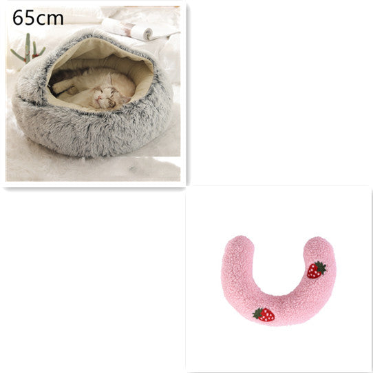 2 In 1 Round Plush Warm Pet Bed House