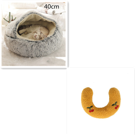 2 In 1 Round Plush Warm Pet Bed House