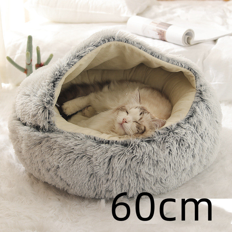 2 In 1 Round Plush Warm Pet Bed House