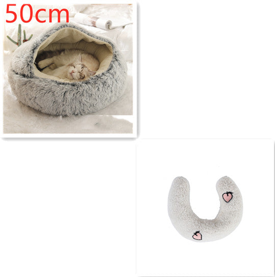 2 In 1 Round Plush Warm Pet Bed House