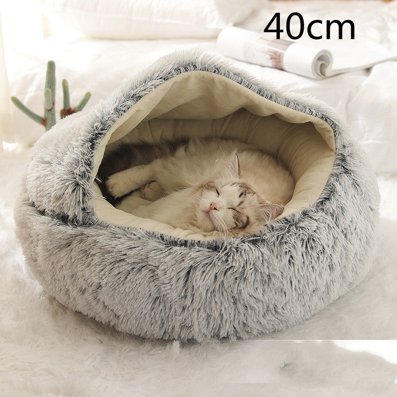 2 In 1 Round Plush Warm Pet Bed House