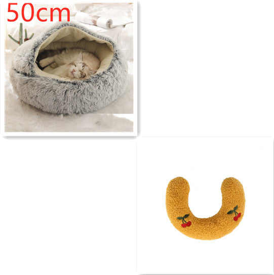 2 In 1 Round Plush Warm Pet Bed House