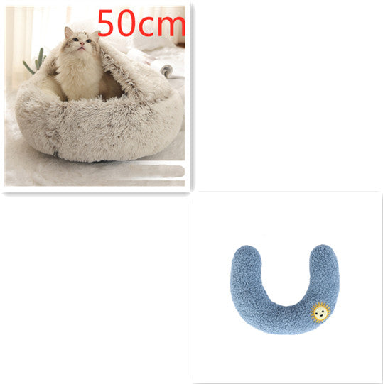 2 In 1 Round Plush Warm Pet Bed House